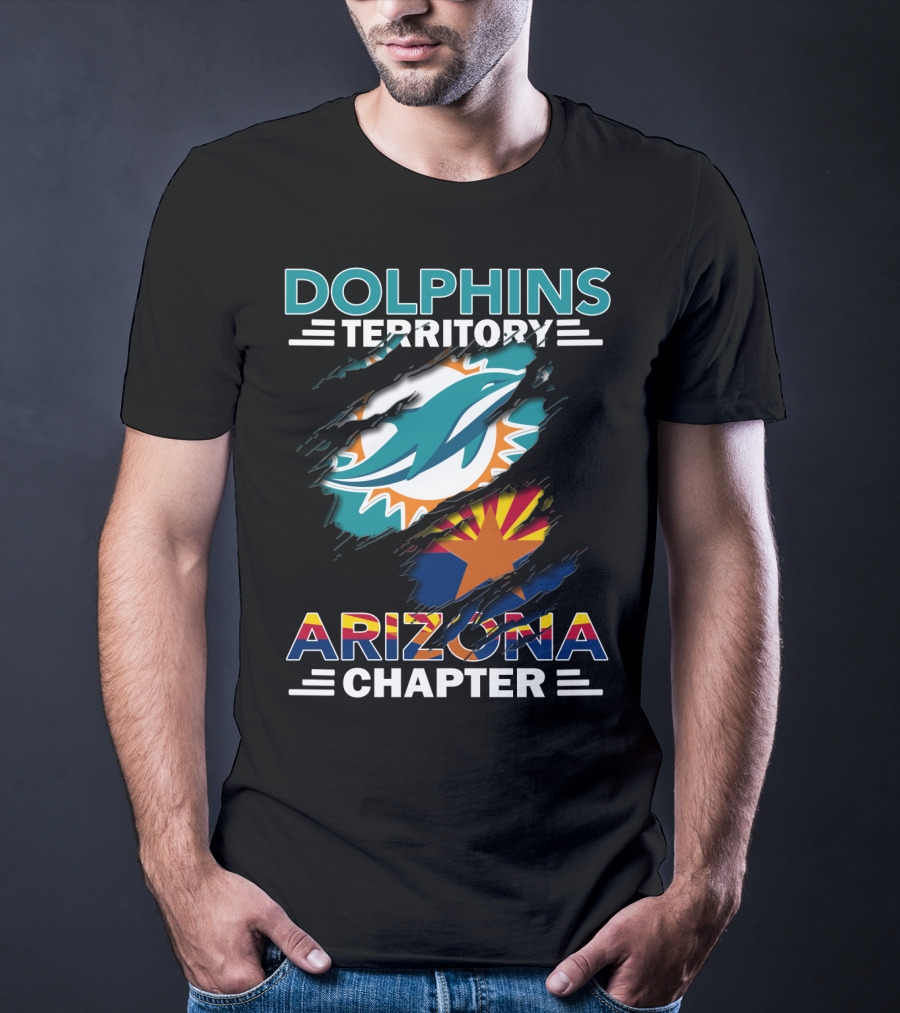 Dolphins Territory Arizona Chapter Logo With Miami Dolphins And Arizona Flag Elements T-Shirt