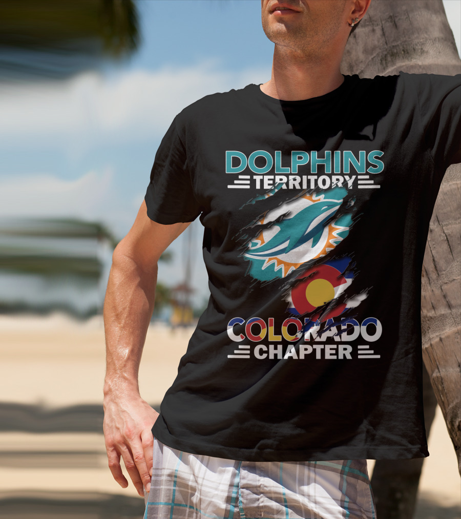 Dolphins Territory Colorado Chapter Miami Dolphins Logo And Colorado Flag T-Shirt