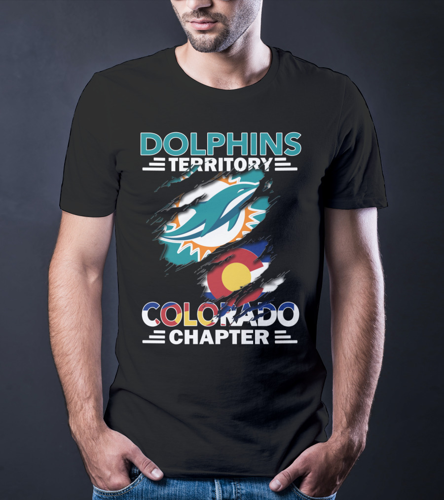 Dolphins Territory Colorado Chapter Miami Dolphins Logo And Colorado Flag T-Shirt