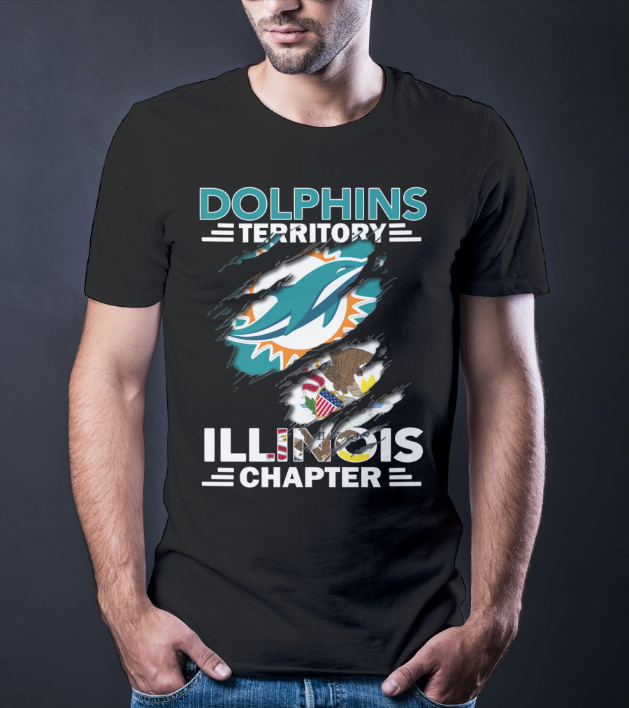 Dolphins Territory Illinois Chapter Miami Dolphins Logo And Illinois Flag T-Shirt
