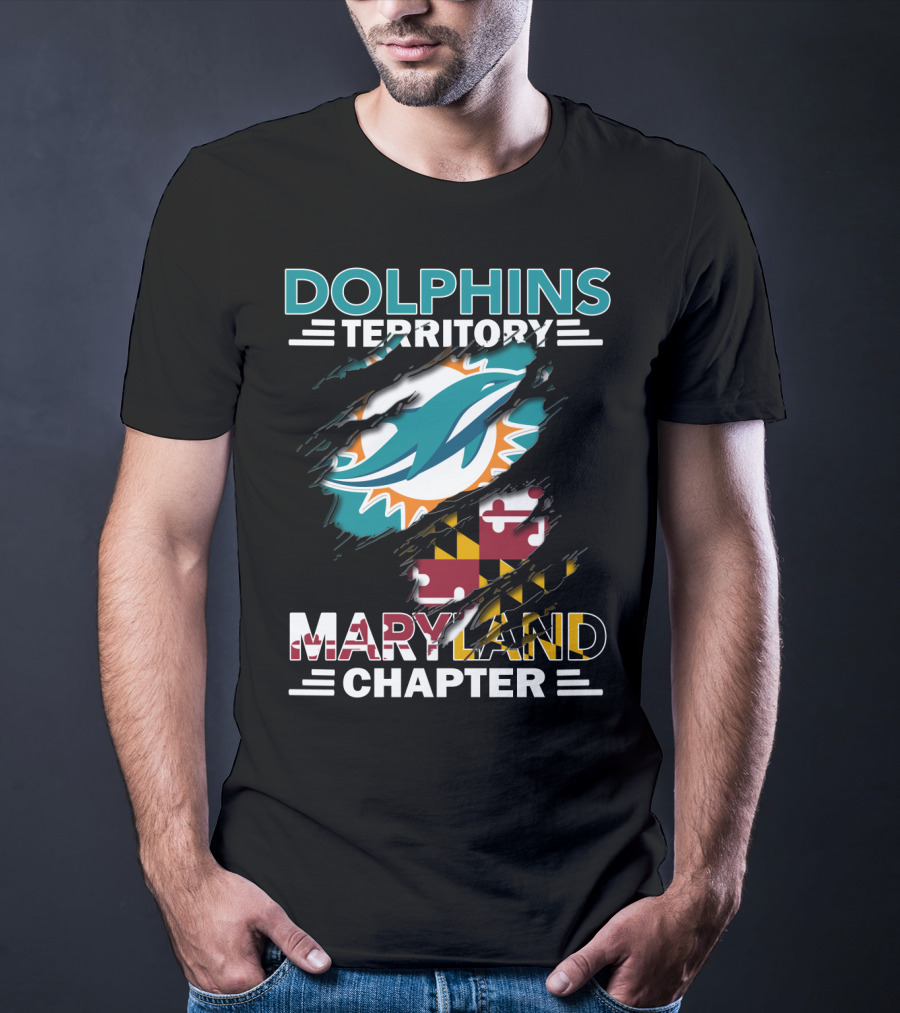 Dolphins Territory Maryland Chapter Miami Dolphins Logo With Maryland Flag T-Shirt