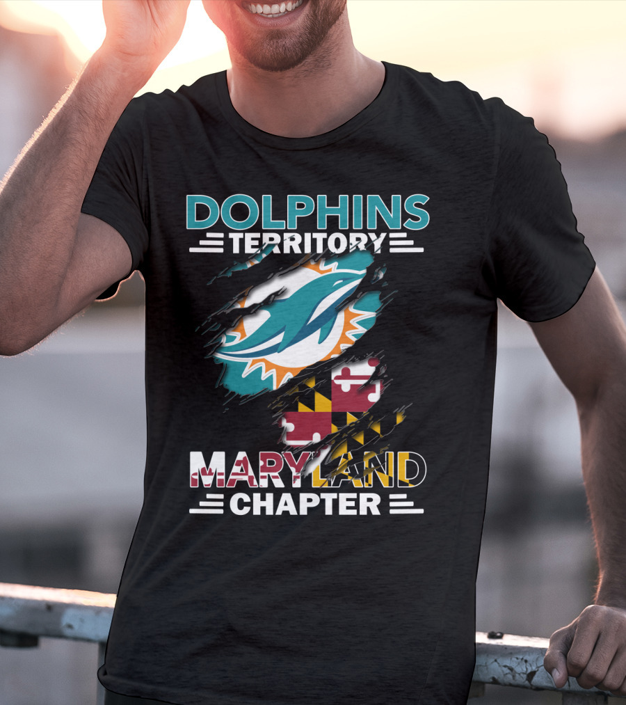 Dolphins Territory Maryland Chapter Miami Dolphins Logo With Maryland Flag T-Shirt