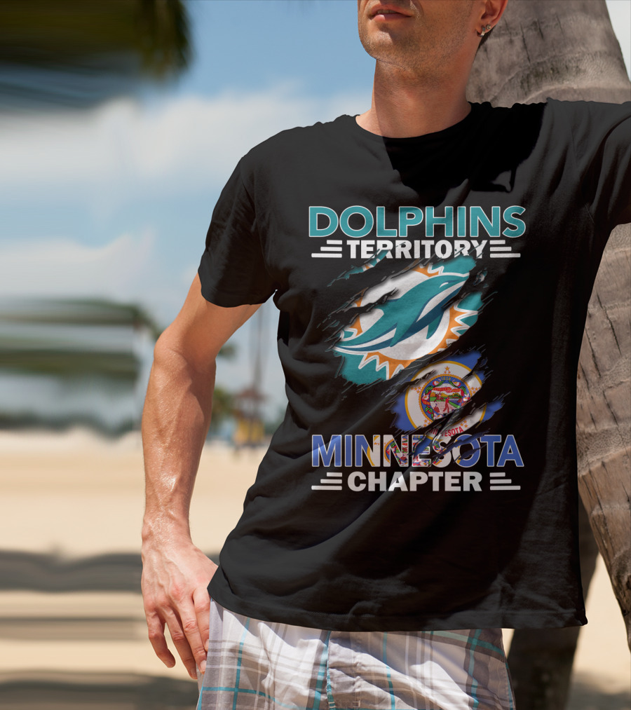 Dolphins Territory Minnesota Chapter Miami Dolphins And Minnesota State Flag T-Shirt