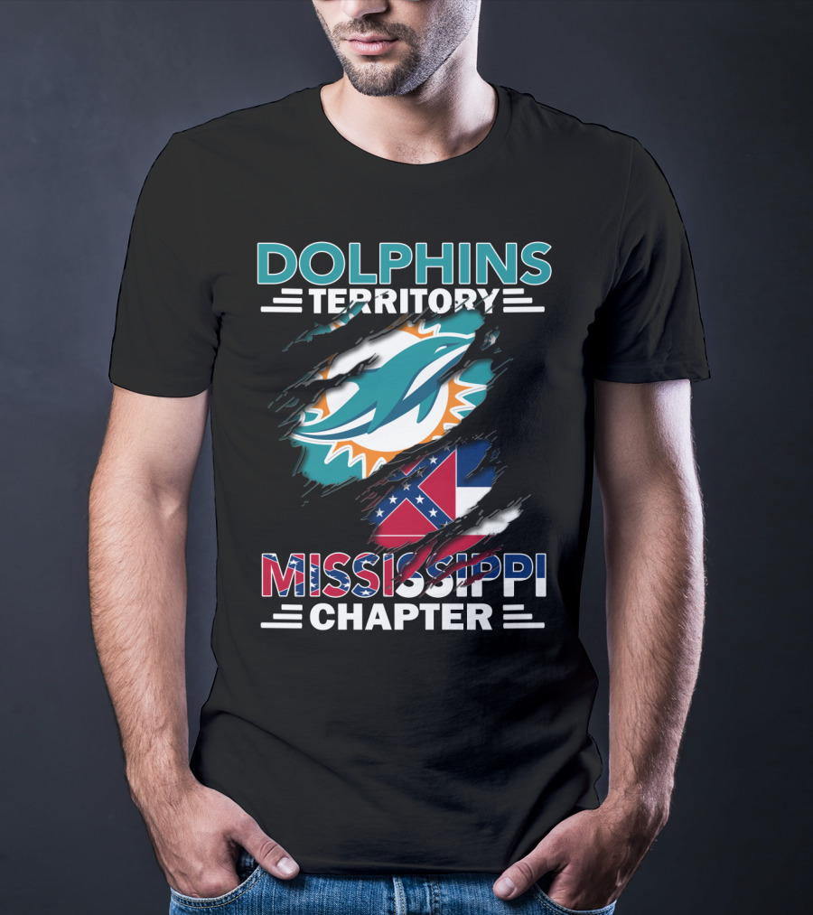 Dolphins Territory Mississippi Chapter Logo And Flag Display T-Shirt