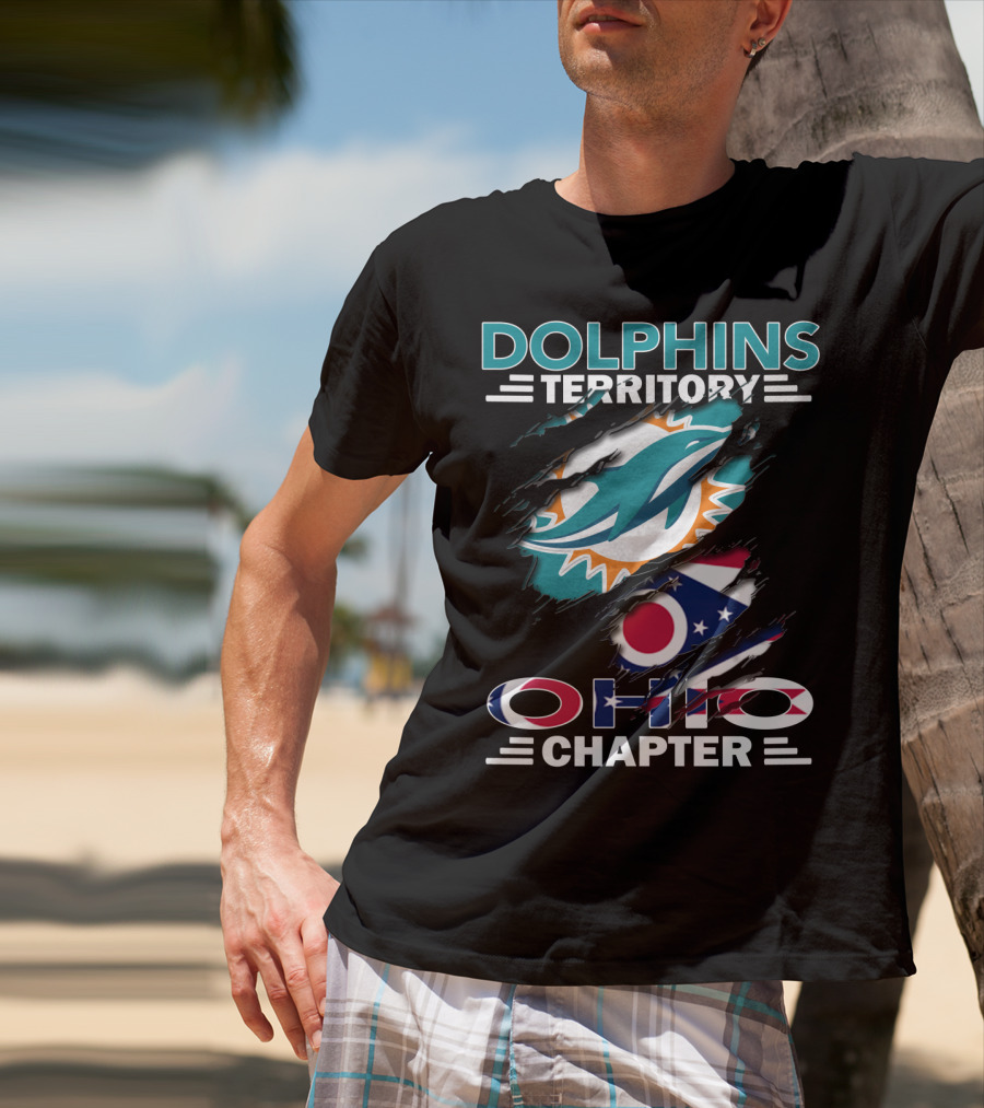 Dolphins Territory Ohio Chapter Miami Dolphins Logo And Ohio Flag T-Shirt