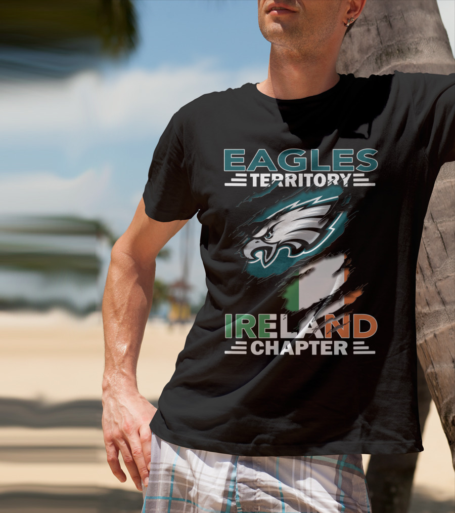 Eagles Territory Ireland Chapter With Eagle Logo And Irish Flag T-Shirt