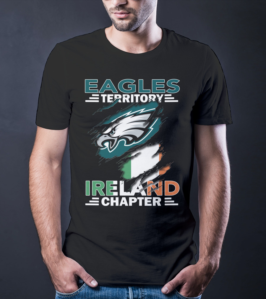 Eagles Territory Ireland Chapter With Eagle Logo And Irish Flag T-Shirt