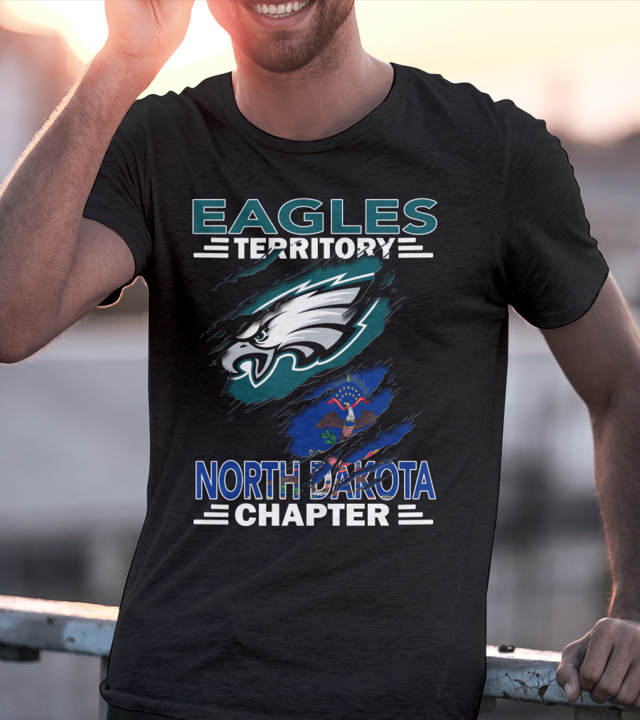 Eagles Territory North Dakota Chapter Fan Logo With State Flag Element T-Shirt