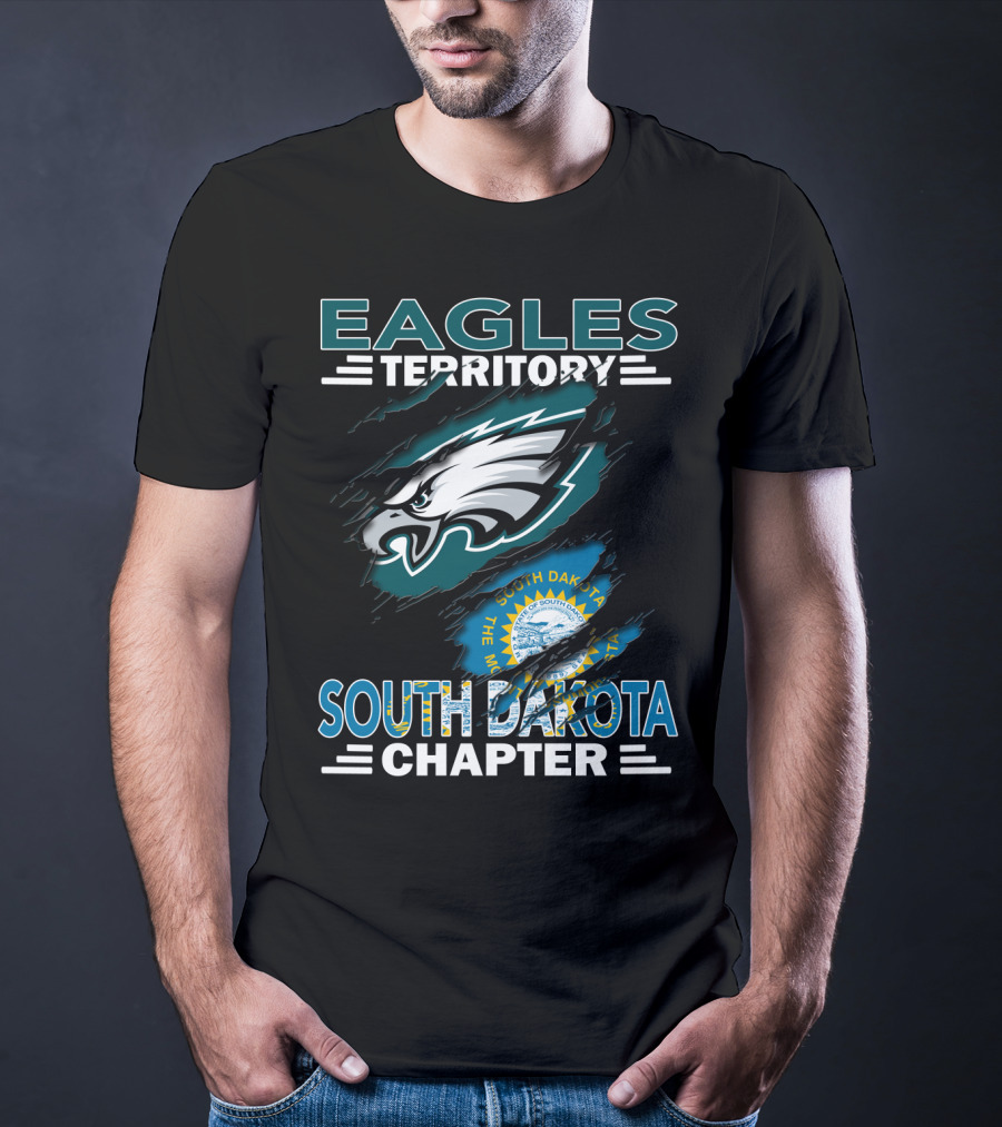 Eagles Territory South Dakota Chapter Emblem With State Flag And Aggressive Eagle T-Shirt