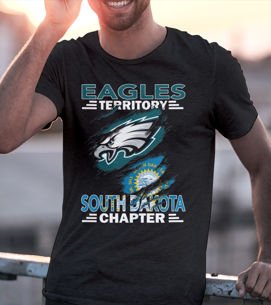Eagles Territory South Dakota Chapter Emblem With State Flag And Aggressive Eagle T-Shirt