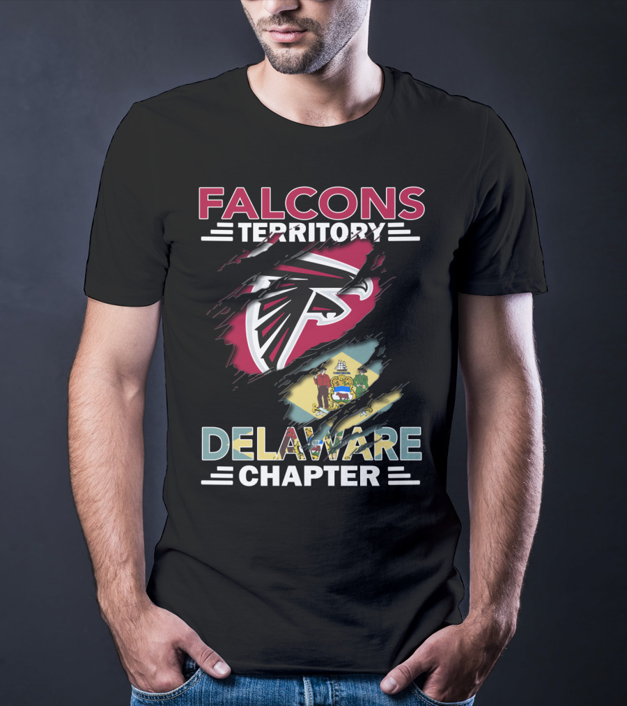 Falcons Territory Delaware Chapter With Falcons Logo And Delaware Flag T-Shirt