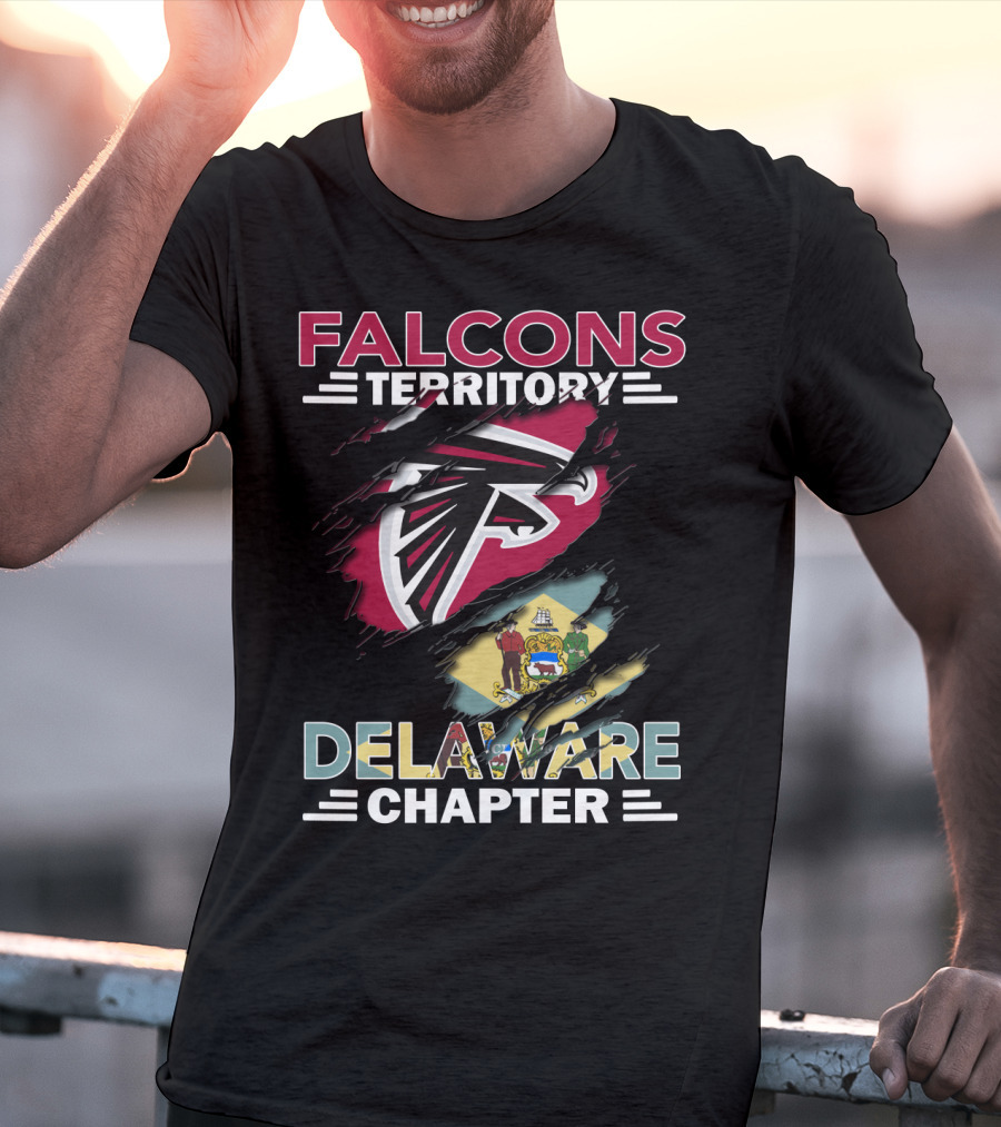 Falcons Territory Delaware Chapter With Falcons Logo And Delaware Flag T-Shirt
