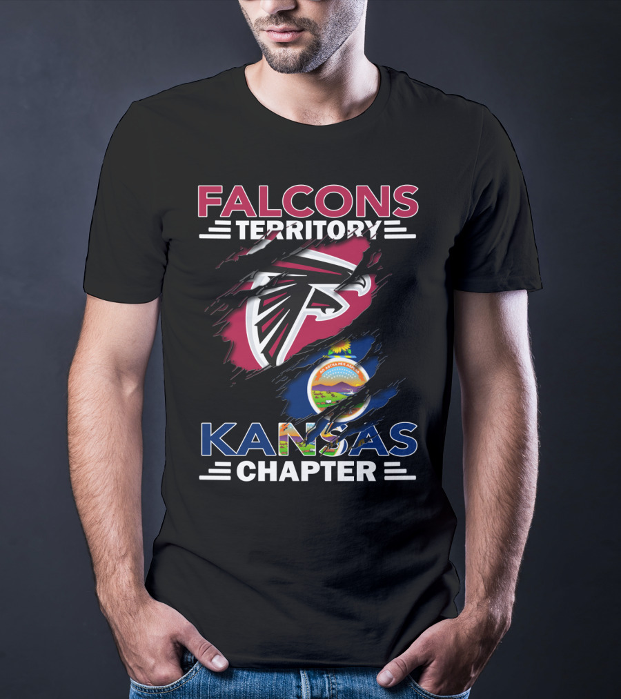 Falcons Territory Kansas Chapter With Atlanta Falcons Logo And Kansas State Flag T-Shirt