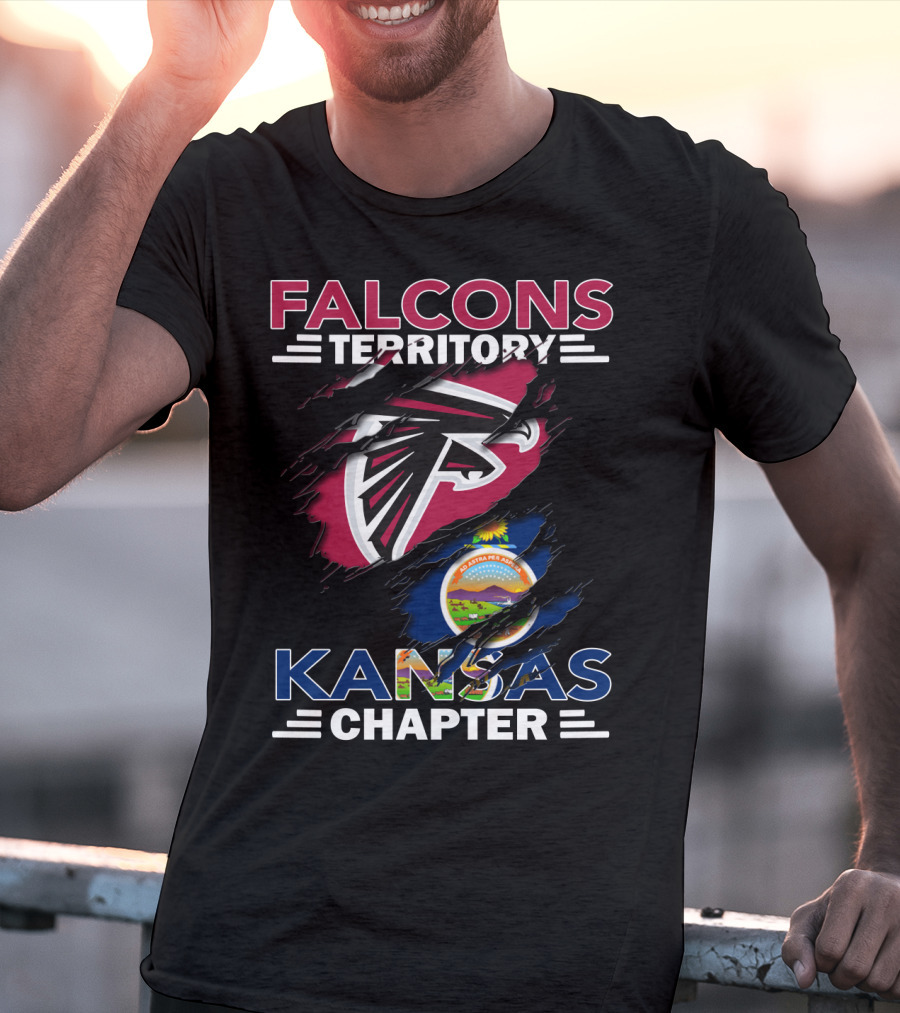Falcons Territory Kansas Chapter With Atlanta Falcons Logo And Kansas State Flag T-Shirt