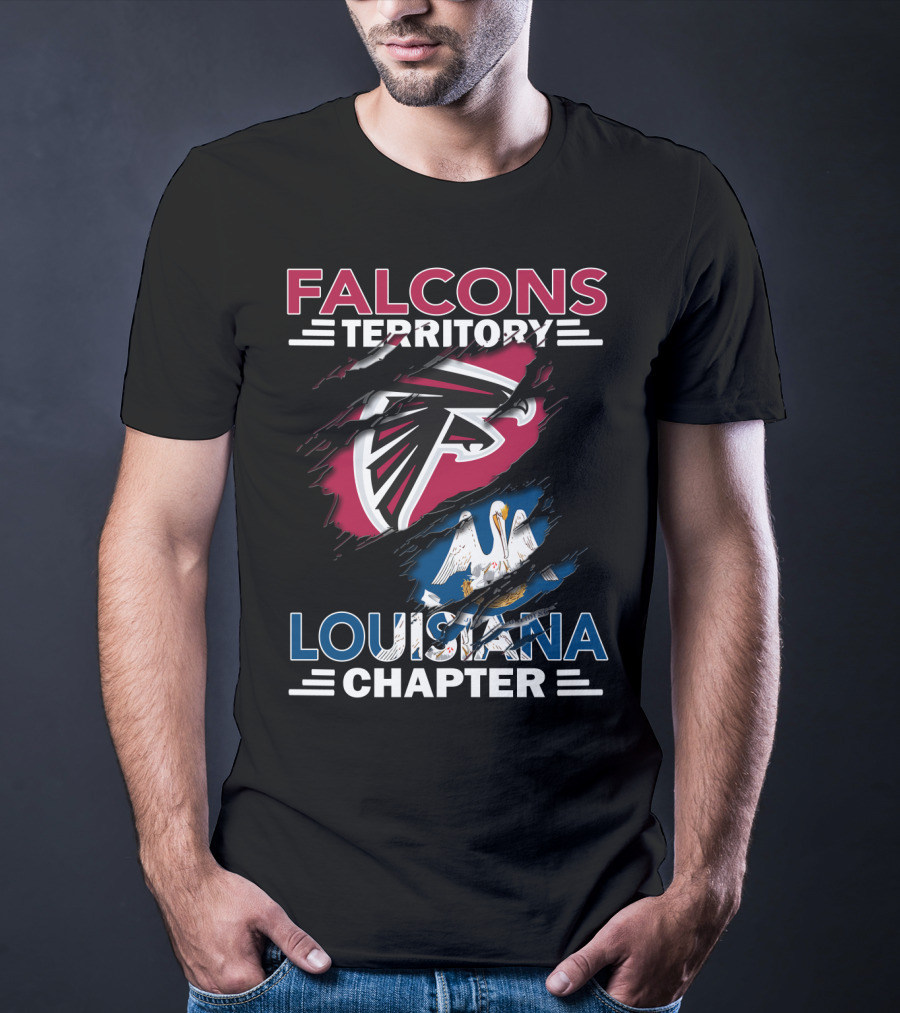 Falcons Territory Louisiana Chapter Atlanta Falcons Logo And Louisiana State Flag T-Shirt