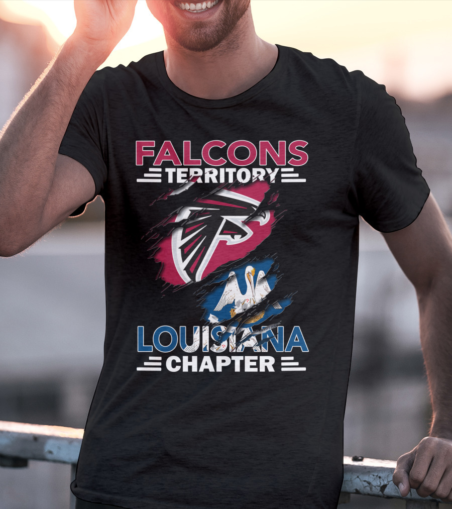 Falcons Territory Louisiana Chapter Atlanta Falcons Logo And Louisiana State Flag T-Shirt