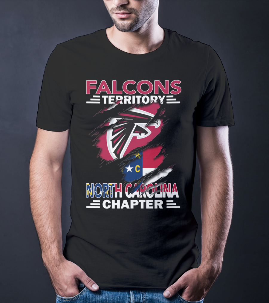 Falcons Territory North Carolina Chapter Logo With State Flag And Team Emblem T-Shirt