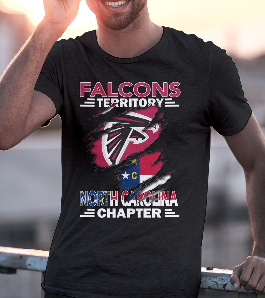 Falcons Territory North Carolina Chapter Logo With State Flag And Team Emblem T-Shirt