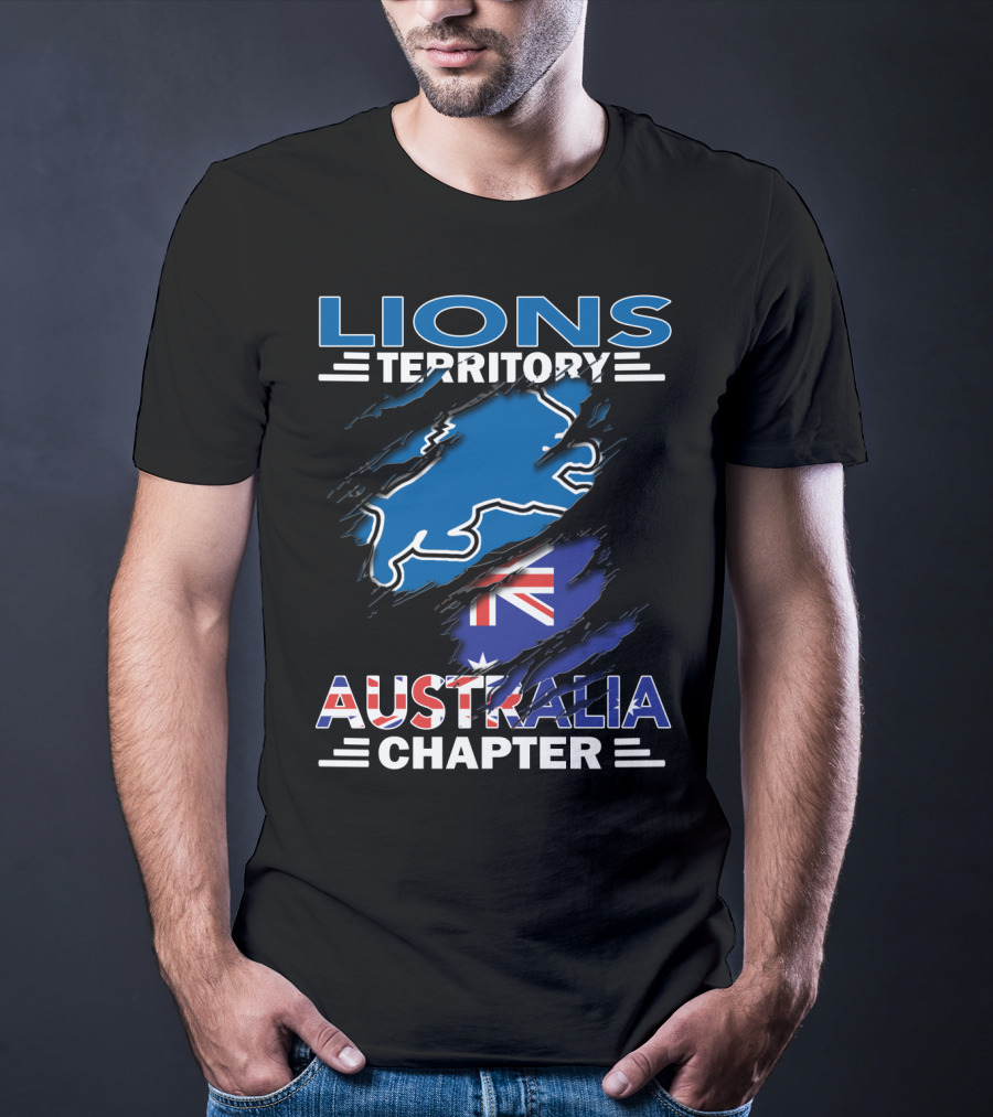 Lions Territory Australia Chapter Blue Lion And Flag T-Shirt