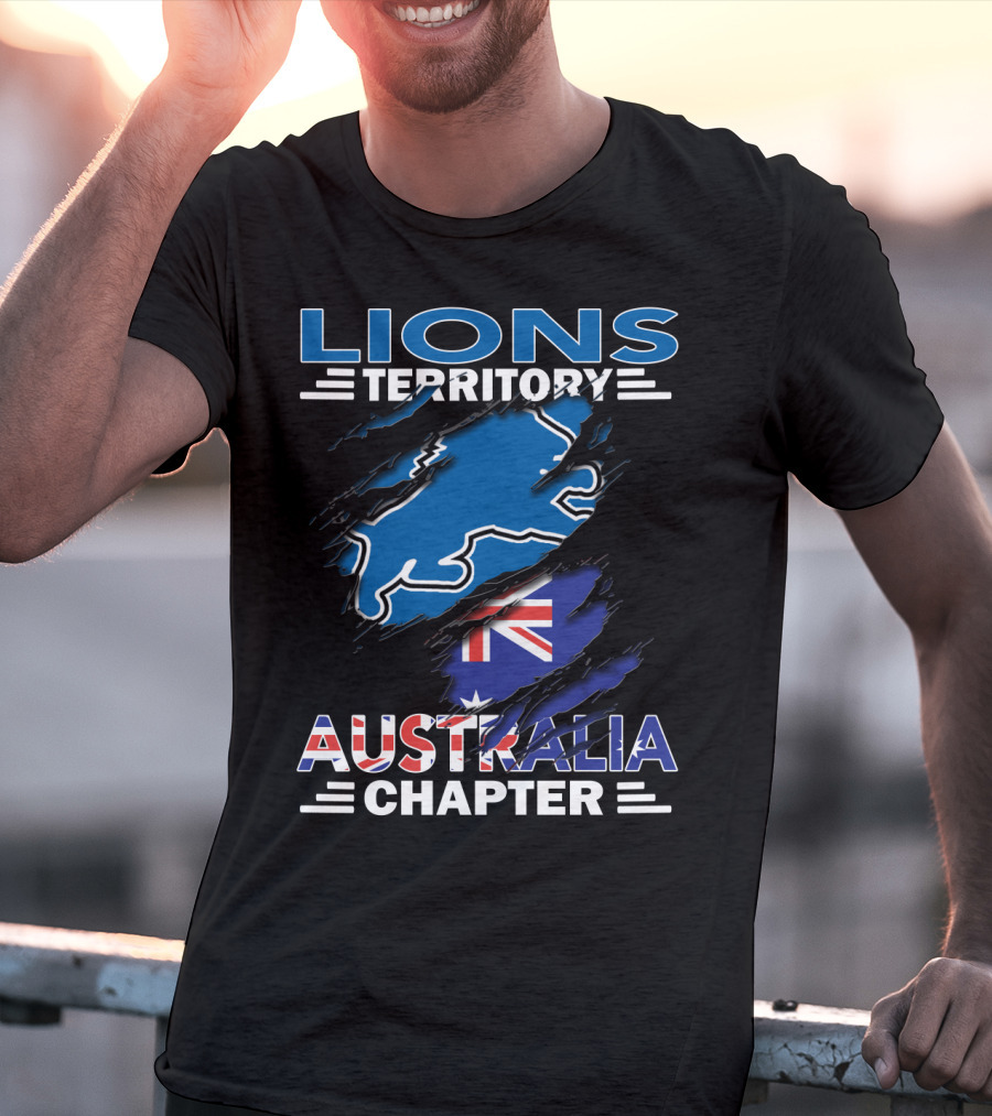 Lions Territory Australia Chapter Blue Lion And Flag T-Shirt