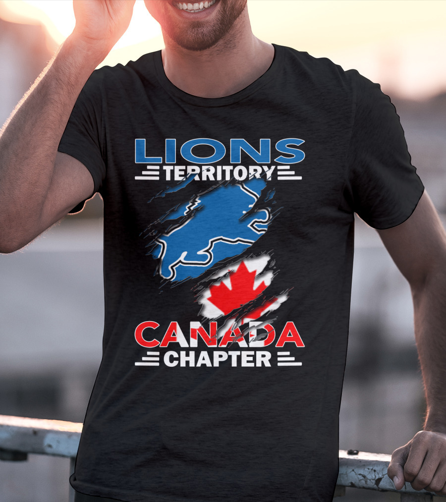 Lions Territory Canada Chapter Blue Lion Silhouette Red Maple Leaf T-Shirt
