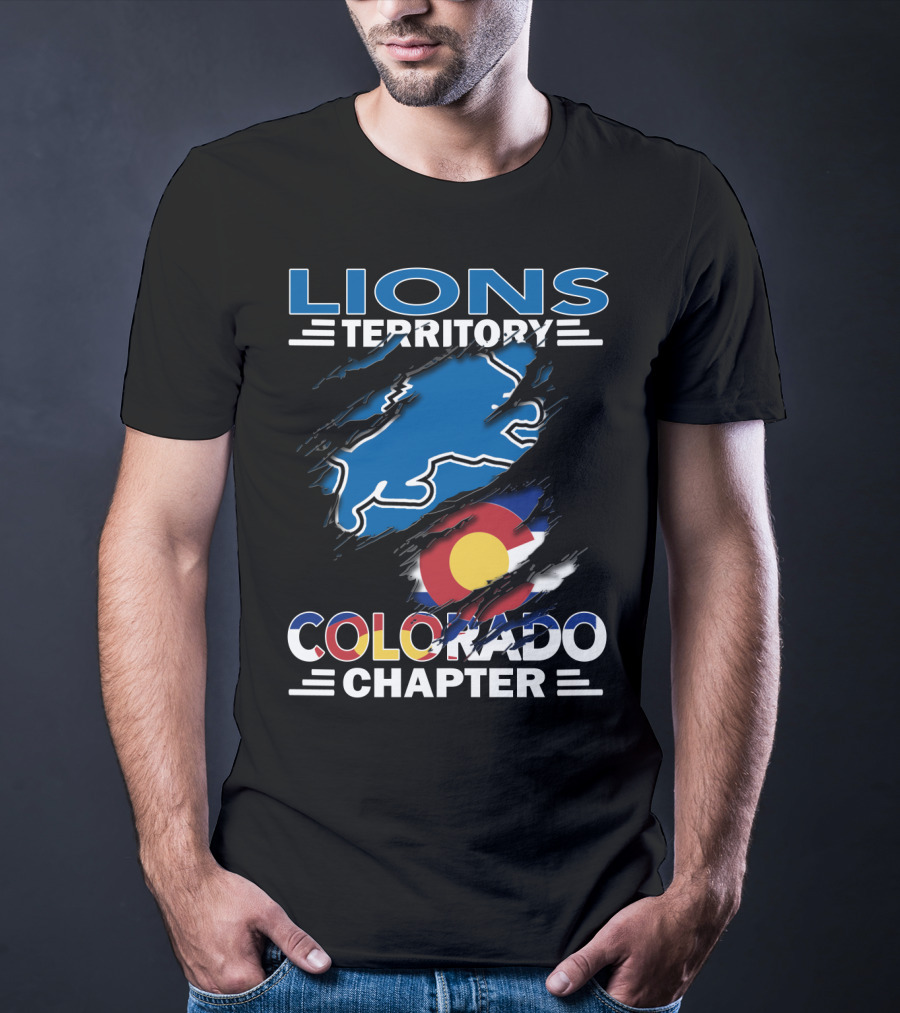 Lions Territory Colorado Chapter Blue Lion And Colorado Flag T-Shirt