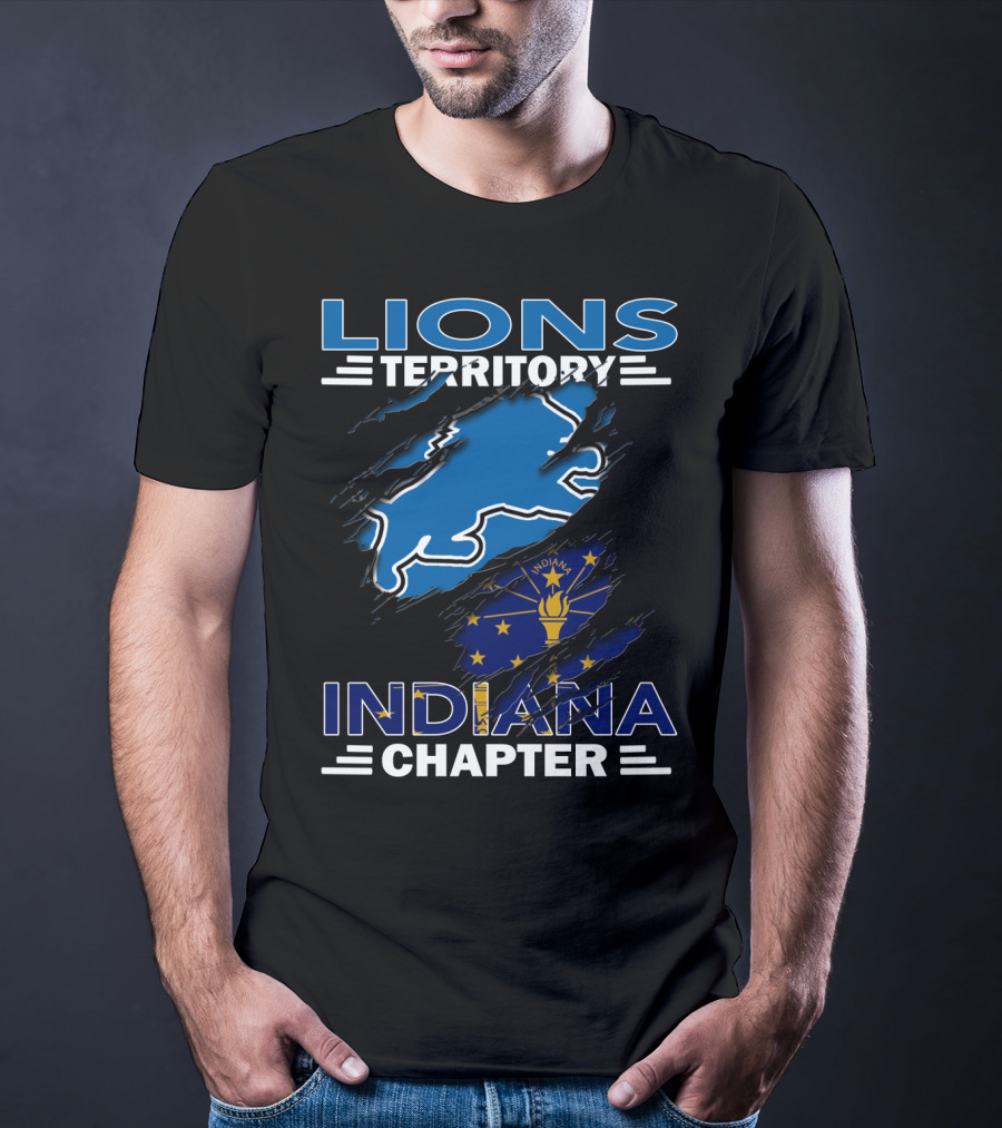 Lions Territory Indiana Chapter Blue Lion And Indiana Flag T-Shirt
