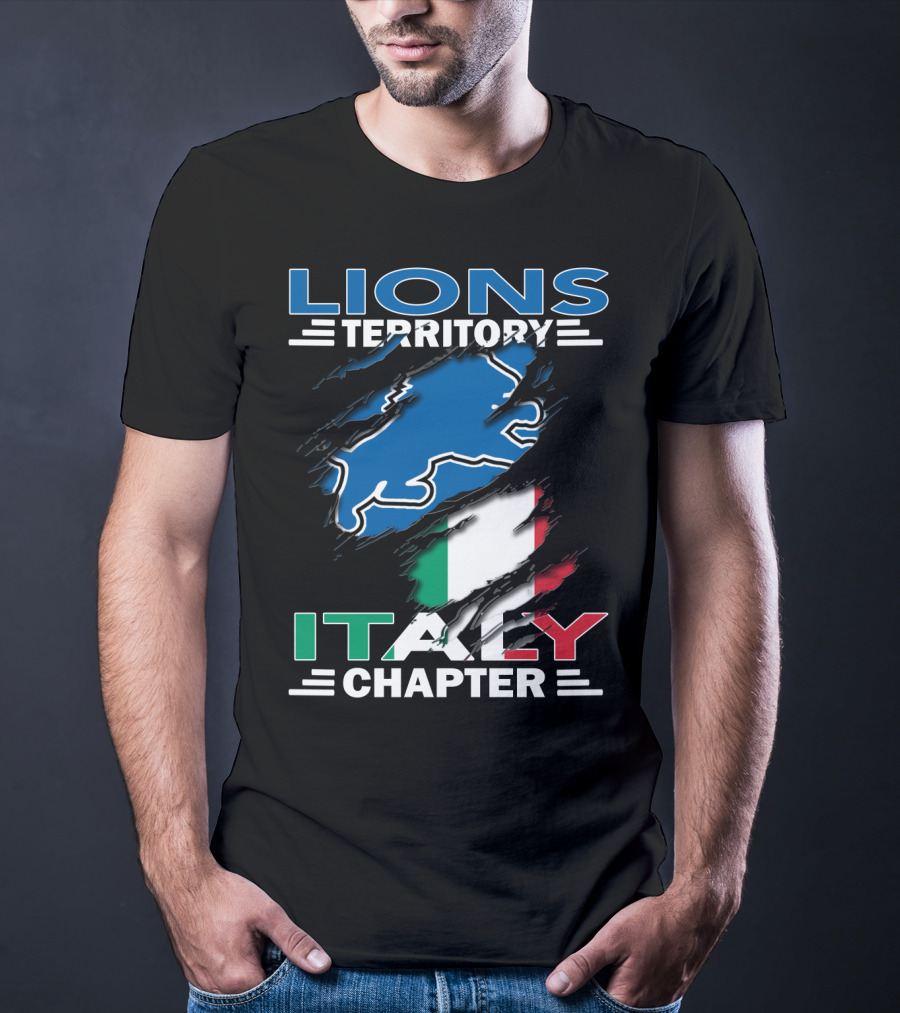 Lions Territory Italy Chapter Blue Lion And Italian Flag T-Shirt