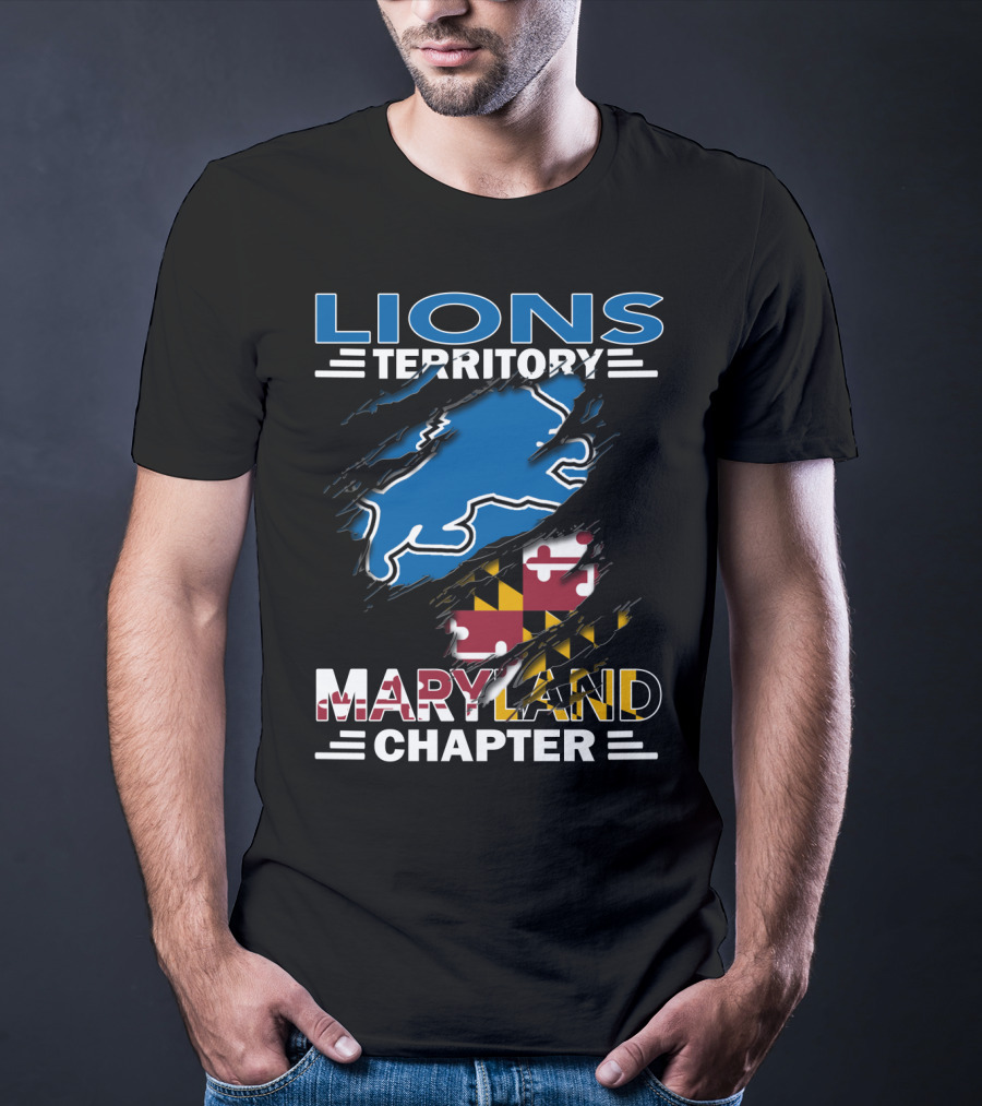 Lions Territory Maryland Chapter Blue Outline With Maryland Flag Elements T-Shirt