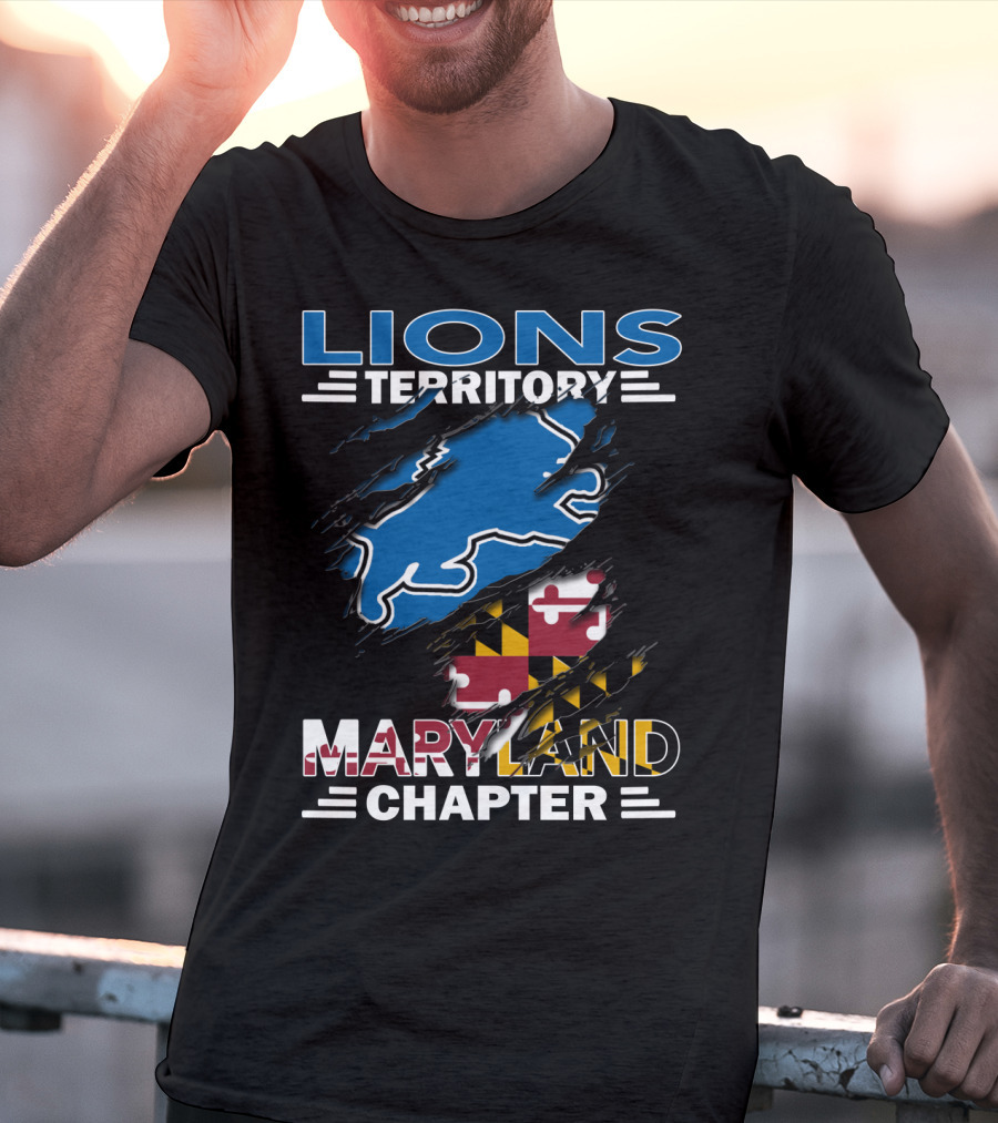 Lions Territory Maryland Chapter Blue Outline With Maryland Flag Elements T-Shirt