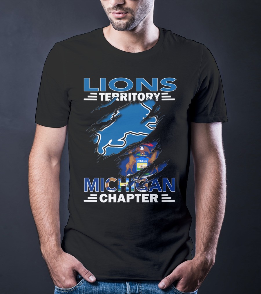 Lions Territory Michigan Chapter Blue Lion Emblem And State Seal T-Shirt