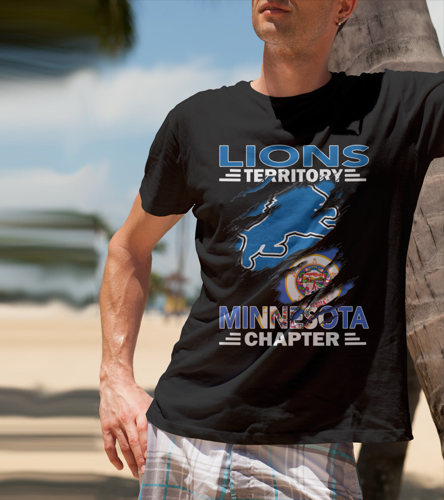 Lions Territory Minnesota Chapter With State Symbol And Blue Lion Outline T-Shirt
