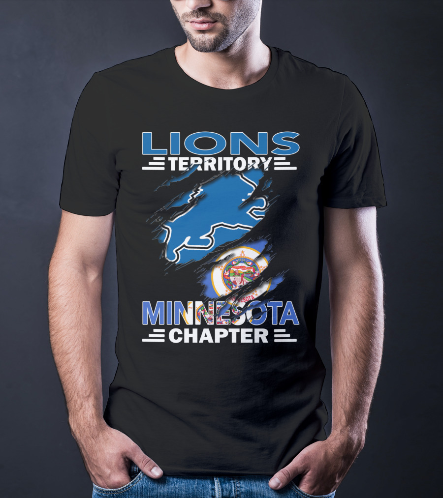 Lions Territory Minnesota Chapter With State Symbol And Blue Lion Outline T-Shirt
