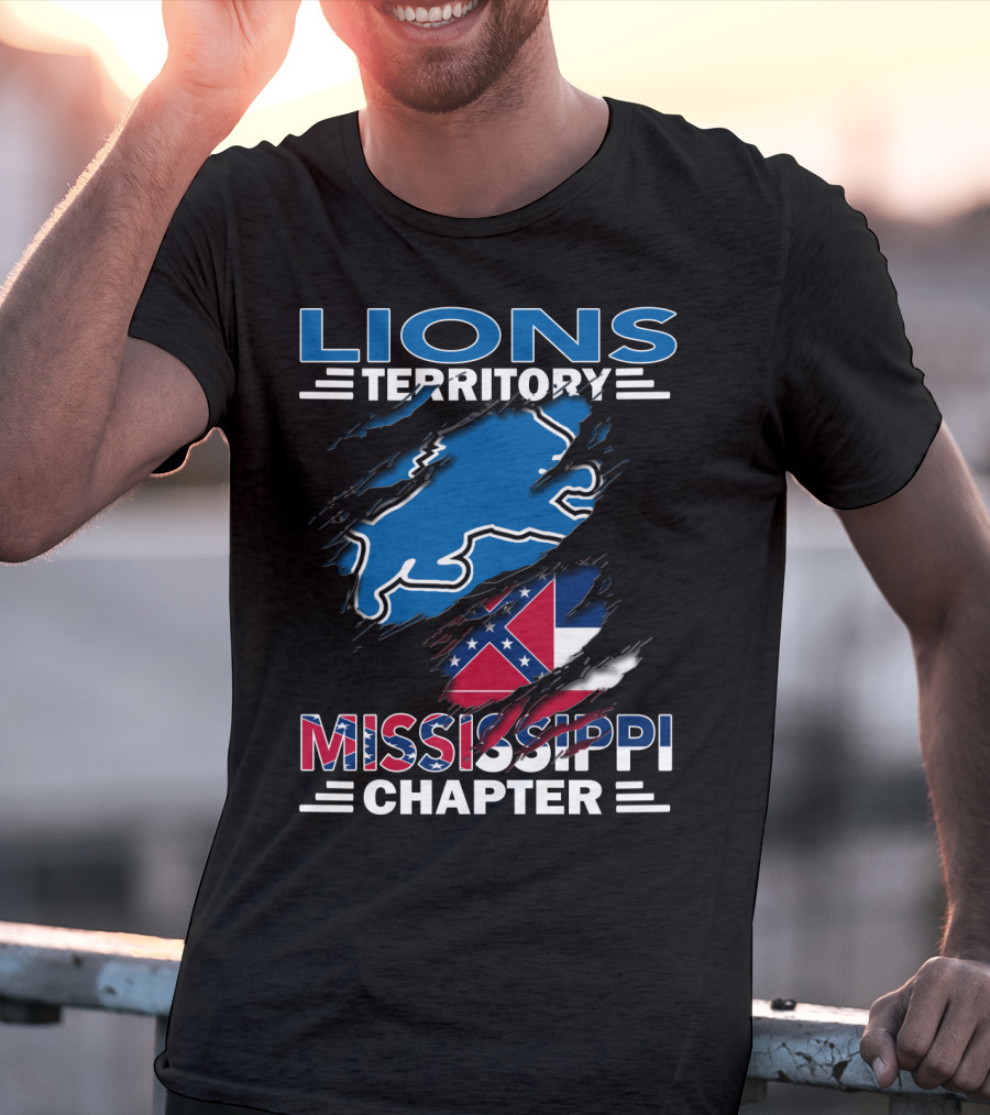 Lions Territory Mississippi Chapter Blue Lion And Flag T-Shirt