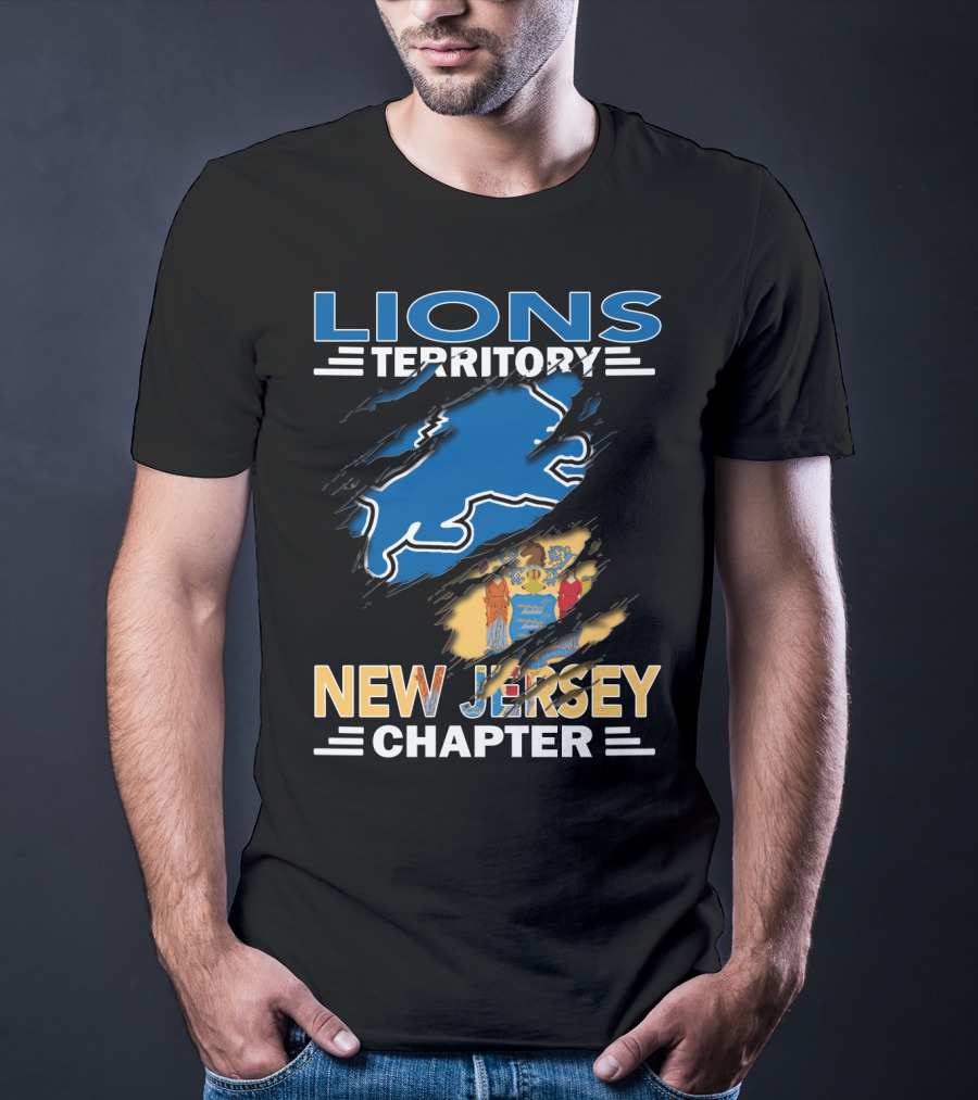 Lions Territory New Jersey Chapter Blue Silhouette And State Flag Elements T-Shirt