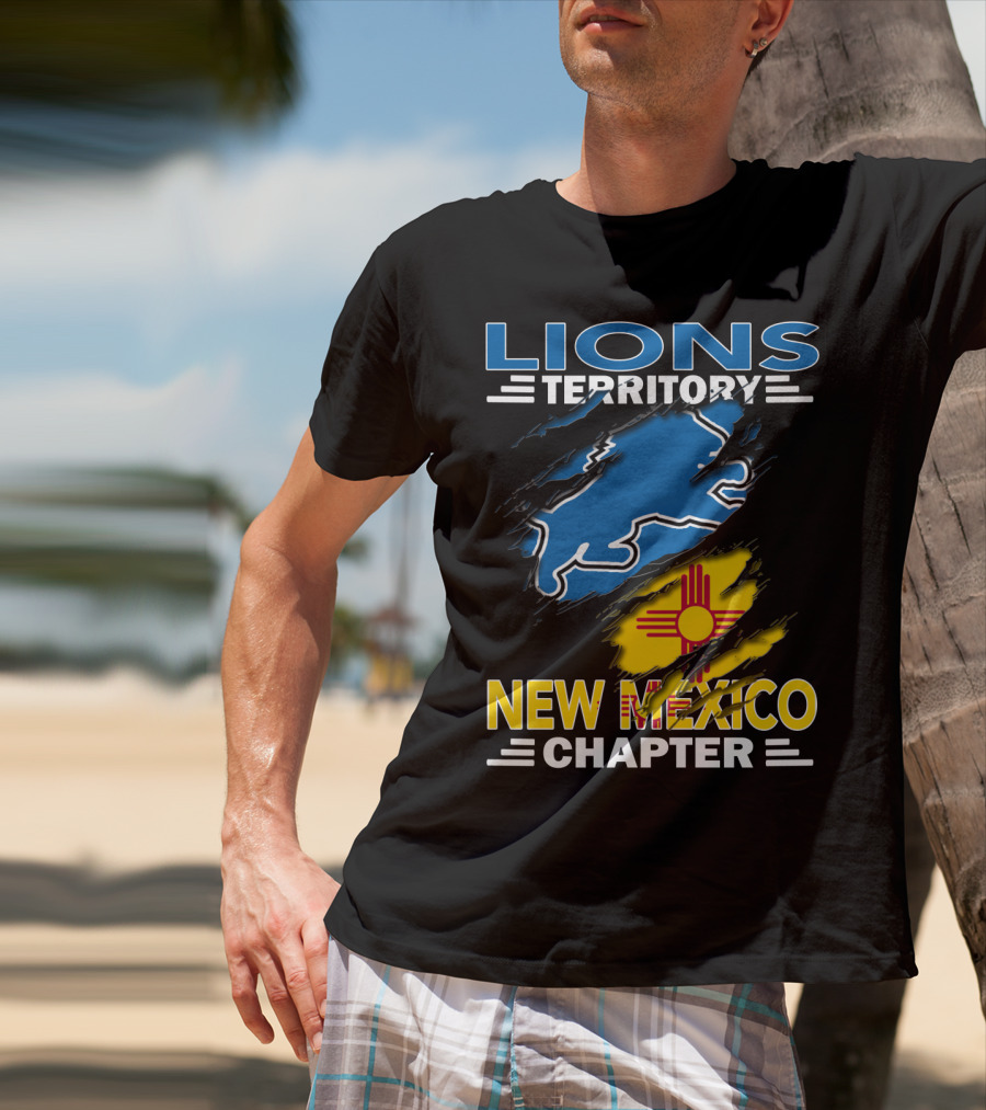 Lions Territory New Mexico Chapter Zia Symbol Blue Lion T-Shirt