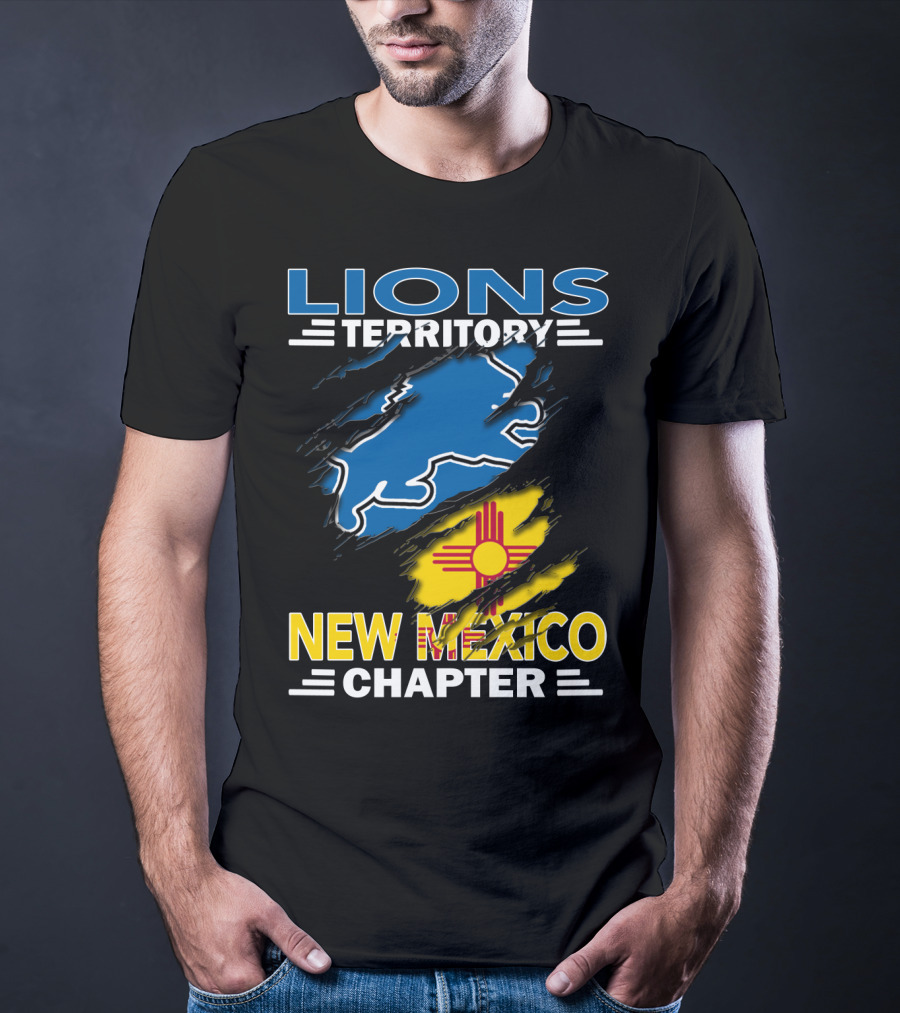 Lions Territory New Mexico Chapter Zia Symbol Blue Lion T-Shirt