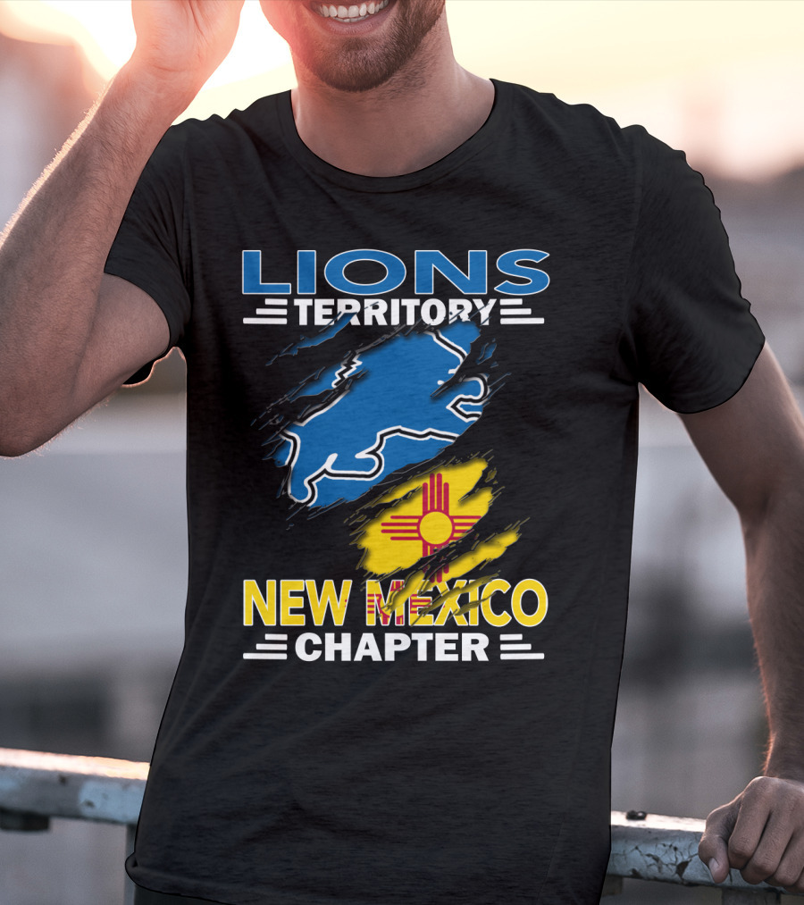 Lions Territory New Mexico Chapter Zia Symbol Blue Lion T-Shirt