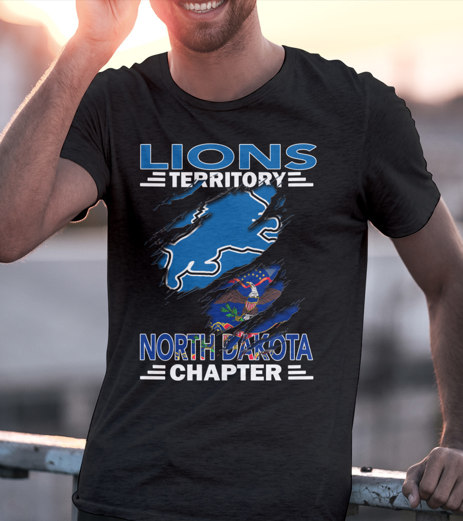 Lions Territory North Dakota Chapter Blue State Outline Flag Elements T-Shirt