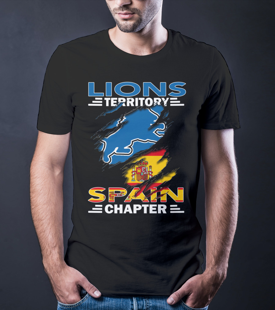 Lions Territory Spain Chapter Blue Lion Spanish Flag T-Shirt
