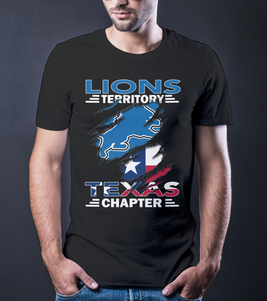 Lions Territory Texas Chapter Blue Lion Outline Texas Flag T-Shirt