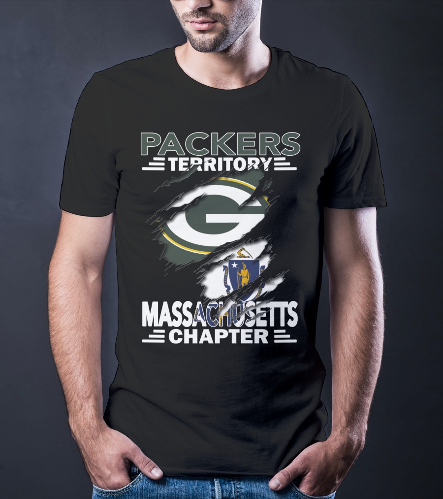 Packers Territory Massachusetts Chapter Green Bay Logo And Massachusetts Flag T-Shirt