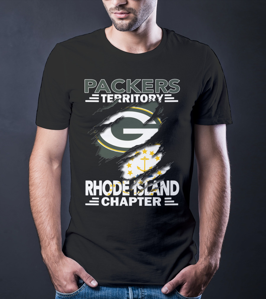 Packers Territory Rhode Island Chapter Green Bay Logo With Flag Elements T-Shirt