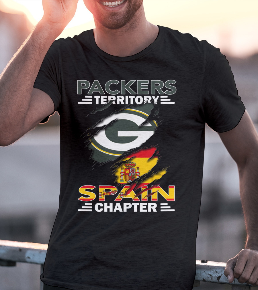 Packers Territory Spain Chapter Green Bay Logo With Spanish Flag T-Shirt
