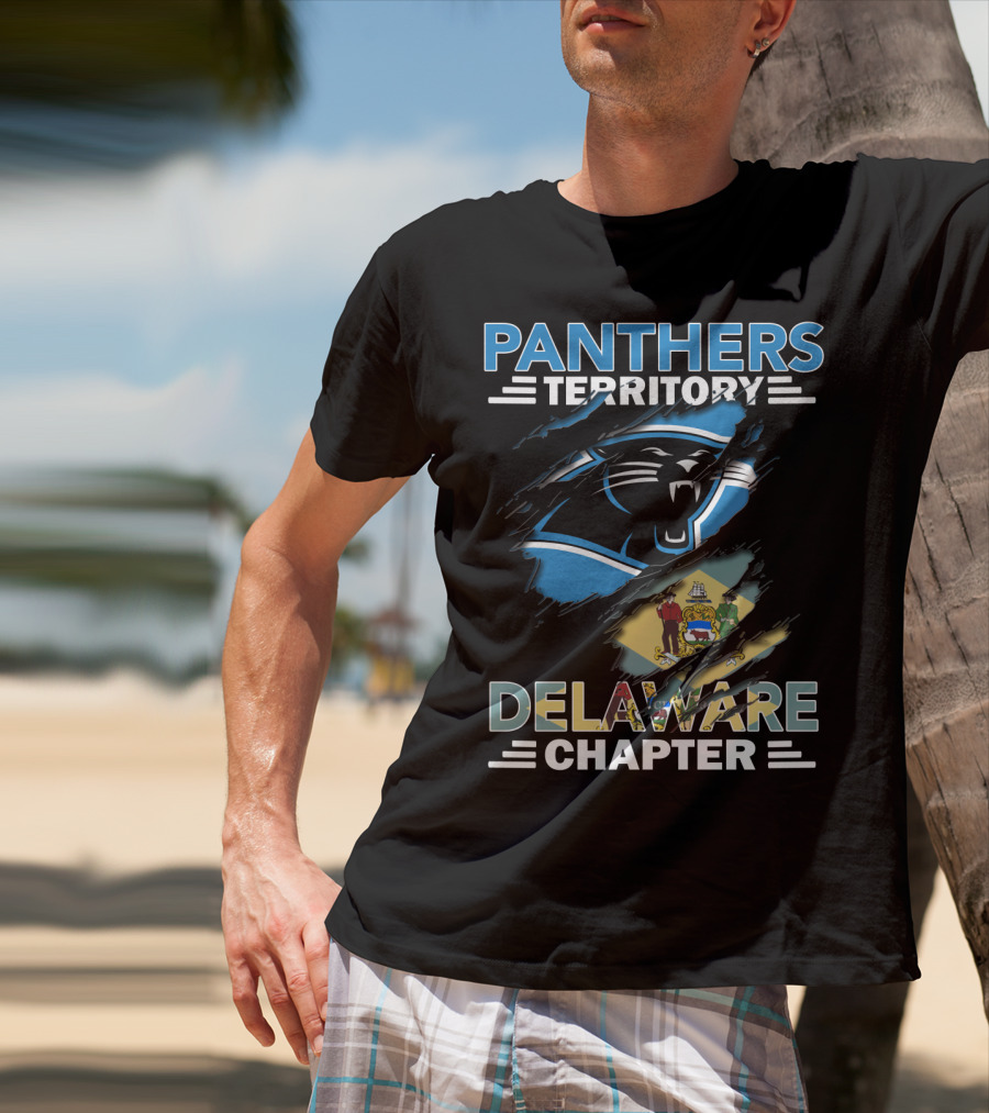 Panthers Territory Delaware Chapter With Carolina Panthers Logo And Delaware State Flag T-Shirt