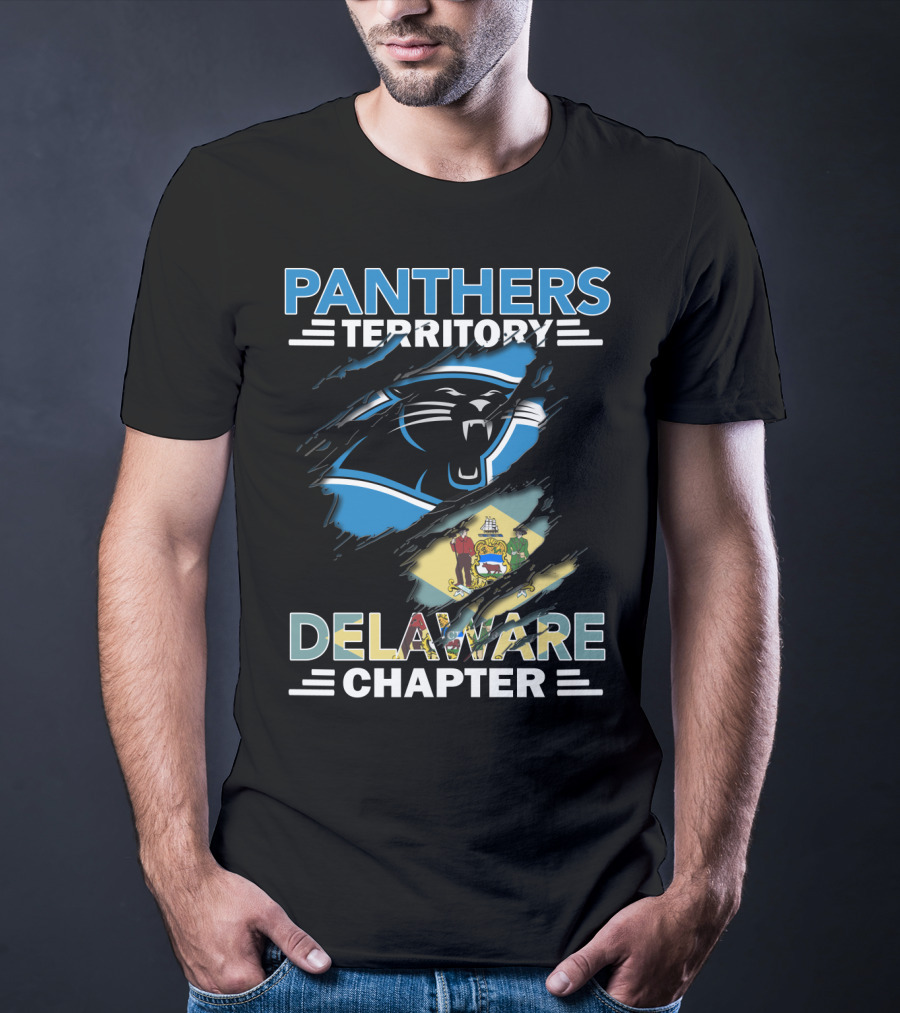 Panthers Territory Delaware Chapter With Carolina Panthers Logo And Delaware State Flag T-Shirt
