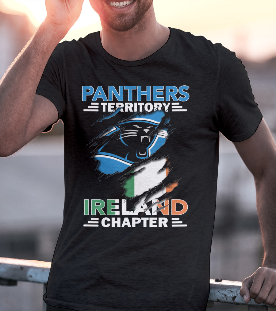 Panthers Territory Ireland Chapter Logo With Irish Flag And Panther Emblem T-Shirt
