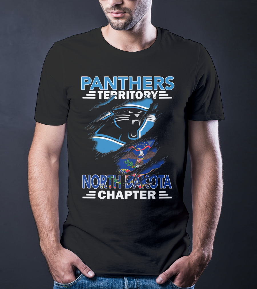 Panthers Territory North Dakota Chapter With Carolina Panthers Logo And North Dakota Flag T-Shirt