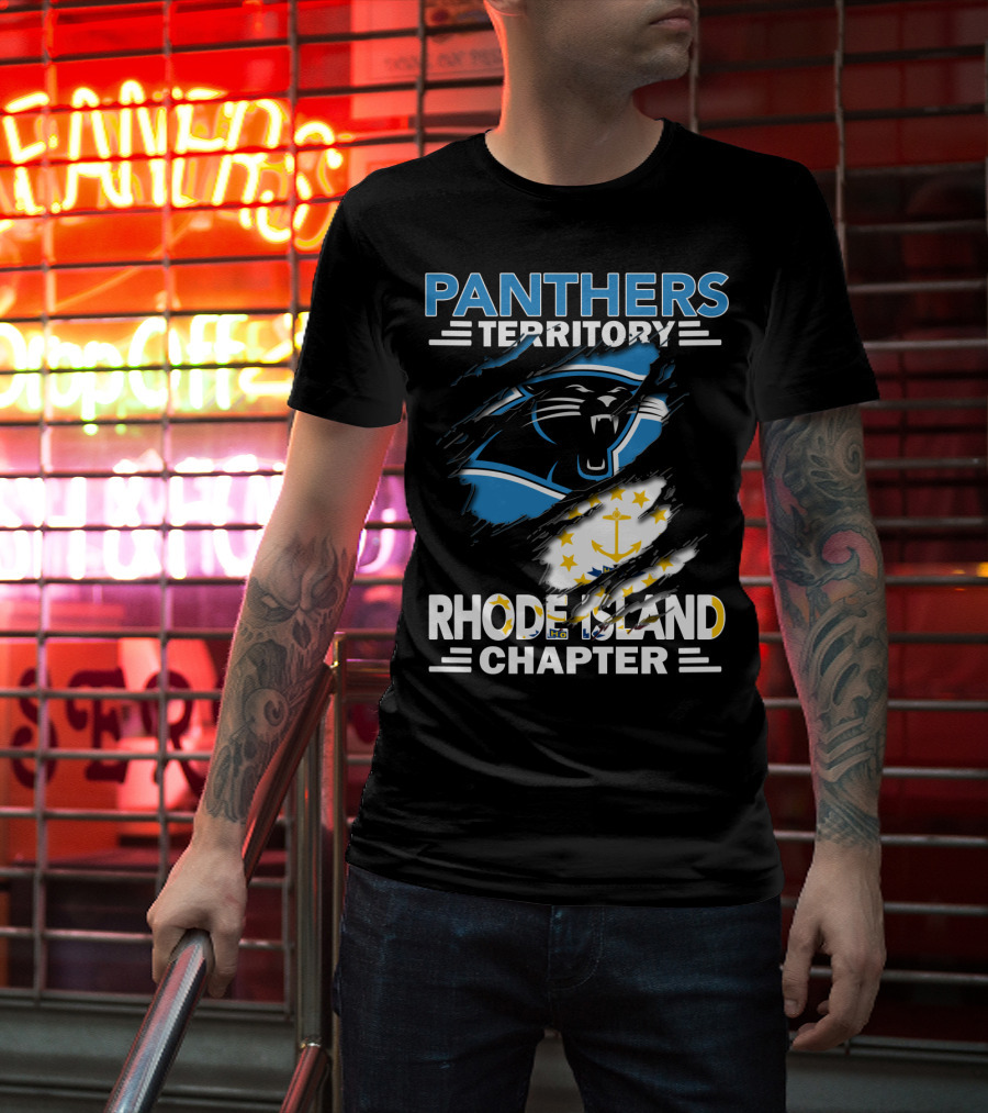 Panthers Territory Rhode Island Chapter Flag And Team Logo Fusion T-Shirt
