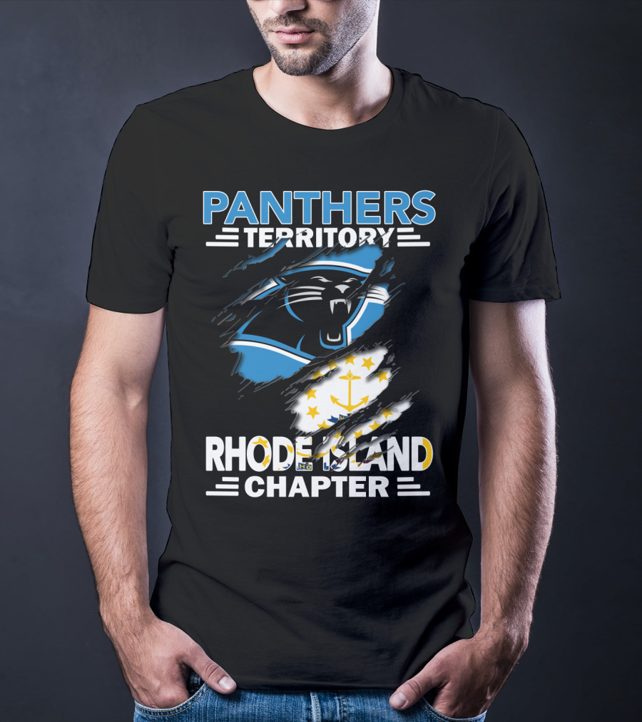Panthers Territory Rhode Island Chapter Flag And Team Logo Fusion T-Shirt